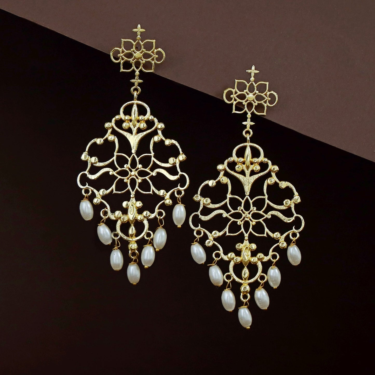 Golden Filigree Rice Pearl Earring