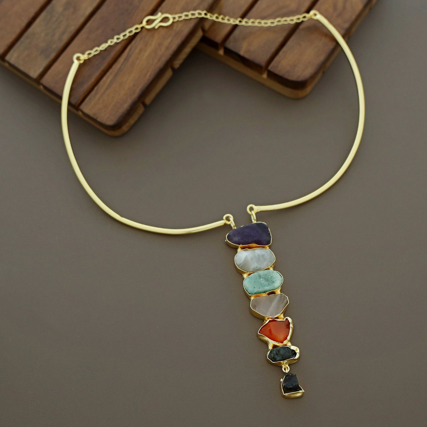 Multi Color Raw Stone Neck Cuff