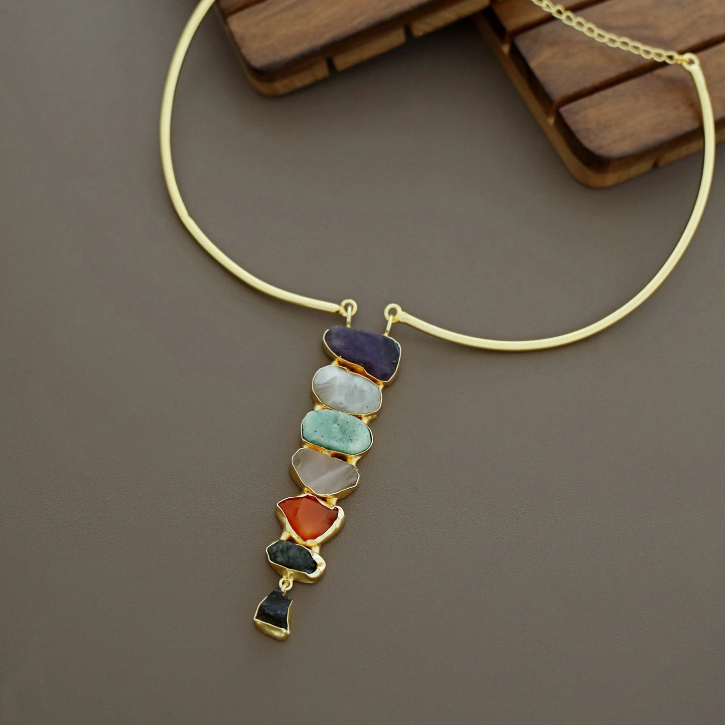 Multi Color Raw Stone Neck Cuff