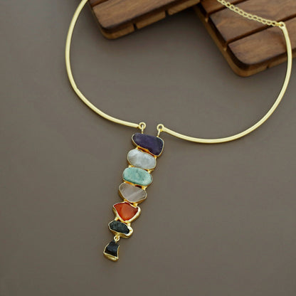 Multi Color Raw Stone Neck Cuff
