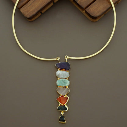 Multi Color Raw Stone Neck Cuff